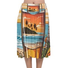 Beach Summer Drink Velvet Flared Midi Skirt by uniart180623