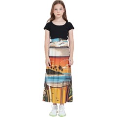 Beach Summer Drink Kids  Flared Maxi Skirt by uniart180623
