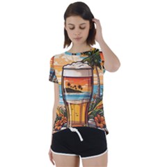 Beach Summer Drink Short Sleeve Open Back T-shirt by uniart180623