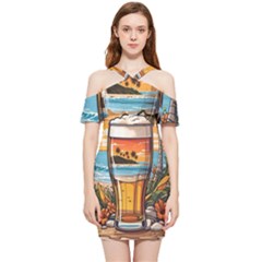 Beach Summer Drink Shoulder Frill Bodycon Summer Dress by uniart180623