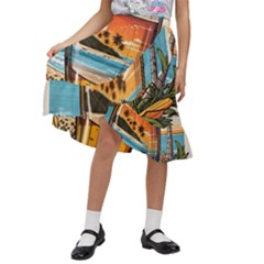 Beach Summer Drink Kids  Ruffle Flared Wrap Midi Skirt by uniart180623