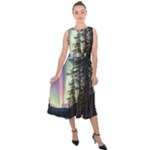 Northern Lights Aurora Borealis Midi Tie-Back Chiffon Dress