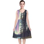 Northern Lights Aurora Borealis V-Neck Midi Sleeveless Dress 
