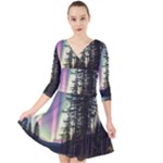 Northern Lights Aurora Borealis Quarter Sleeve Front Wrap Dress