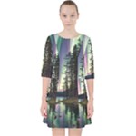 Northern Lights Aurora Borealis Quarter Sleeve Pocket Dress