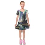 Northern Lights Aurora Borealis Kids  Short Sleeve Velvet Dress