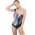 Northern Lights Aurora Borealis Frilly One Shoulder Swimsuit