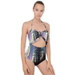Northern Lights Aurora Borealis Scallop Top Cut Out Swimsuit
