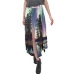 Northern Lights Aurora Borealis Velour Split Maxi Skirt