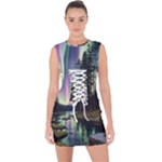 Northern Lights Aurora Borealis Lace Up Front Bodycon Dress