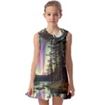 Northern Lights Aurora Borealis Kids  Pilgrim Collar Ruffle Hem Dress