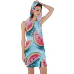 Watermelon Fruit Juicy Summer Heat Racer Back Hoodie Dress by uniart180623
