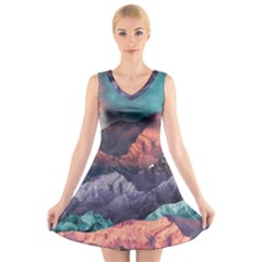 Adventure Psychedelic Mountain V-neck Sleeveless Dress by uniart180623