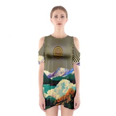 Surreal Art Psychadelic Mountain Shoulder Cutout One Piece Dress by uniart180623