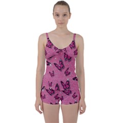 Pink Glitter Butterfly Tie Front Two Piece Tankini by uniart180623