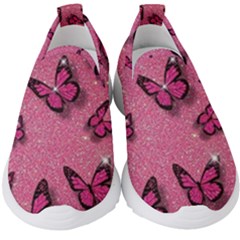 Pink Glitter Butterfly Kids  Slip On Sneakers by uniart180623
