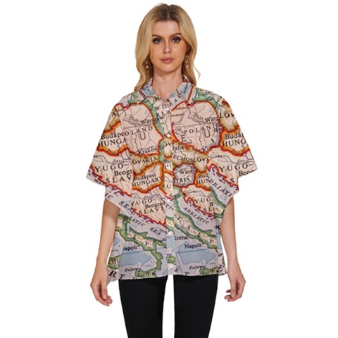 Vintage World Map Europe Globe Country State Women s Batwing Button Up Shirt by Grandong