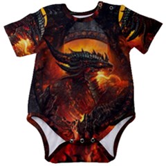 Dragon Art Fire Digital Fantasy Baby Short Sleeve Bodysuit by Bedest