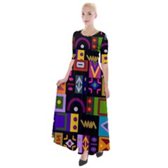 Abstract A Colorful Modern Illustration--- Half Sleeves Maxi Dress