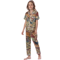 Wings-feathers-cubism-mosaic Kids  Satin Short Sleeve Pajamas Set by Bedest