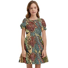 Wings-feathers-cubism-mosaic Kids  Puff Sleeved Dress