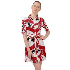 Overtaking-traffic-sign Belted Shirt Dress by Bedest