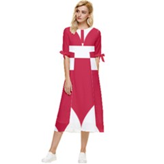 Heart-love-flag-denmark-red-cross Bow Sleeve Chiffon Midi Dress by Bedest