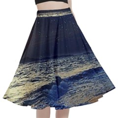 Beautiful Moon Nigh Sky Stars A-line Full Circle Midi Skirt With Pocket by Cowasu