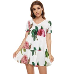 Roses-white Tiered Short Sleeve Babydoll Dress by nateshop