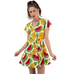 Watermelon -12 Flutter Sleeve Wrap Dress by nateshop