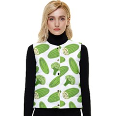Vegetable Pattern With Composition Broccoli Women s Button Up Puffer Vest by pakminggu