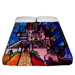 Beauty Stained Glass Castle Building Fitted Sheet (king Size) by Cowasu