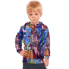Beauty Stained Glass Castle Building Kids  Hooded Pullover by Cowasu