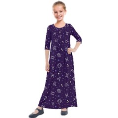 Vector Seamless Dark Zodiac Sign Star Symbol Pattern Kids  Quarter Sleeve Maxi Dress by Bedest
