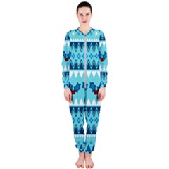 Blue Christmas Vintage Ethnic Seamless Pattern Onepiece Jumpsuit (ladies) by Bedest