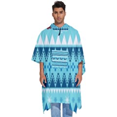 Blue Christmas Vintage Ethnic Seamless Pattern Men s Hooded Rain Ponchos by Bedest