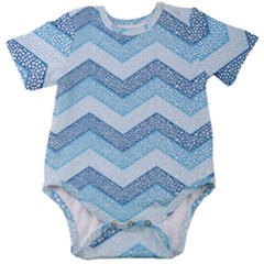 Seamless Pattern Of Cute Summer Blue Line Zigzag Baby Short Sleeve Bodysuit by Bedest