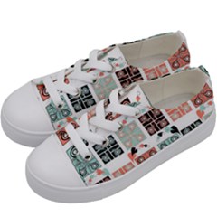 Mint Black Coral Heart Paisley Kids  Low Top Canvas Sneakers by Bedest