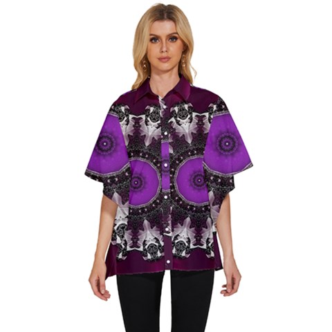 Kaleidoscope-round-circle-geometry Women s Batwing Button Up Shirt by Bedest