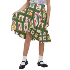 Christmas-paper-christmas-pattern Kids  Ruffle Flared Wrap Midi Skirt by Bedest