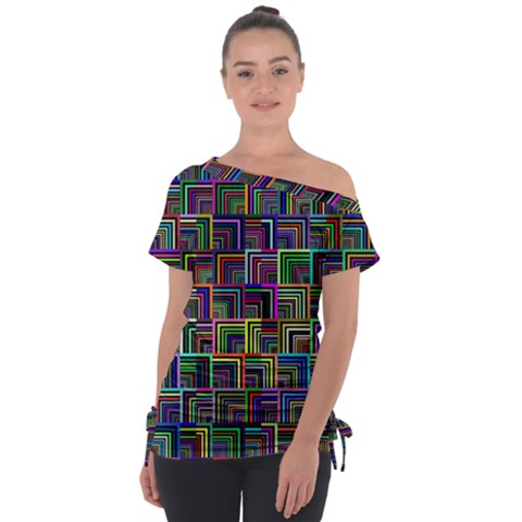 Wallpaper-background-colorful Off Shoulder Tie-up T-shirt by Bedest