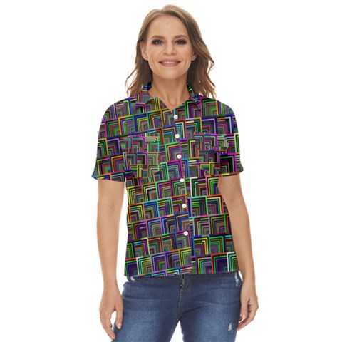 Wallpaper-background-colorful Women s Short Sleeve Double Pocket Shirt by Bedest
