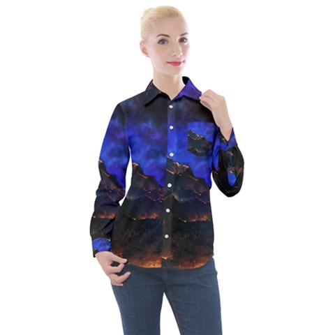Landscape-sci-fi-alien-world Women s Long Sleeve Pocket Shirt by Bedest