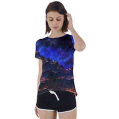 Landscape-sci-fi-alien-world Short Sleeve Open Back T-shirt by Bedest