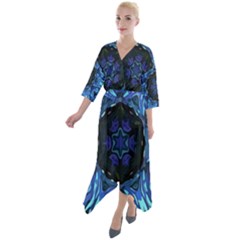 Background-blue-flower Quarter Sleeve Wrap Front Maxi Dress by Bedest