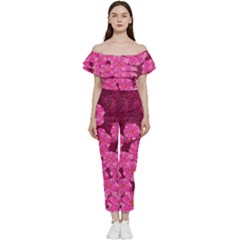 Cherry-blossoms-floral-design Bardot Ruffle Jumpsuit by Bedest