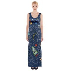Cat-cosmos-cosmonaut-rocket Thigh Split Maxi Dress by pakminggu