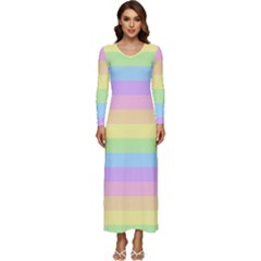 Cute Pastel Rainbow Striped Pattern Long Sleeve Longline Maxi Dress by pakminggu