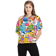 Illustration Cartoon Character Animal Cute One Shoulder Cut Out T-shirt