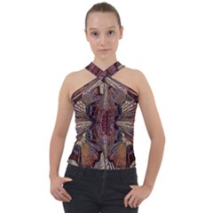 Abstract-design-backdrop-pattern Cross Neck Velour Top
